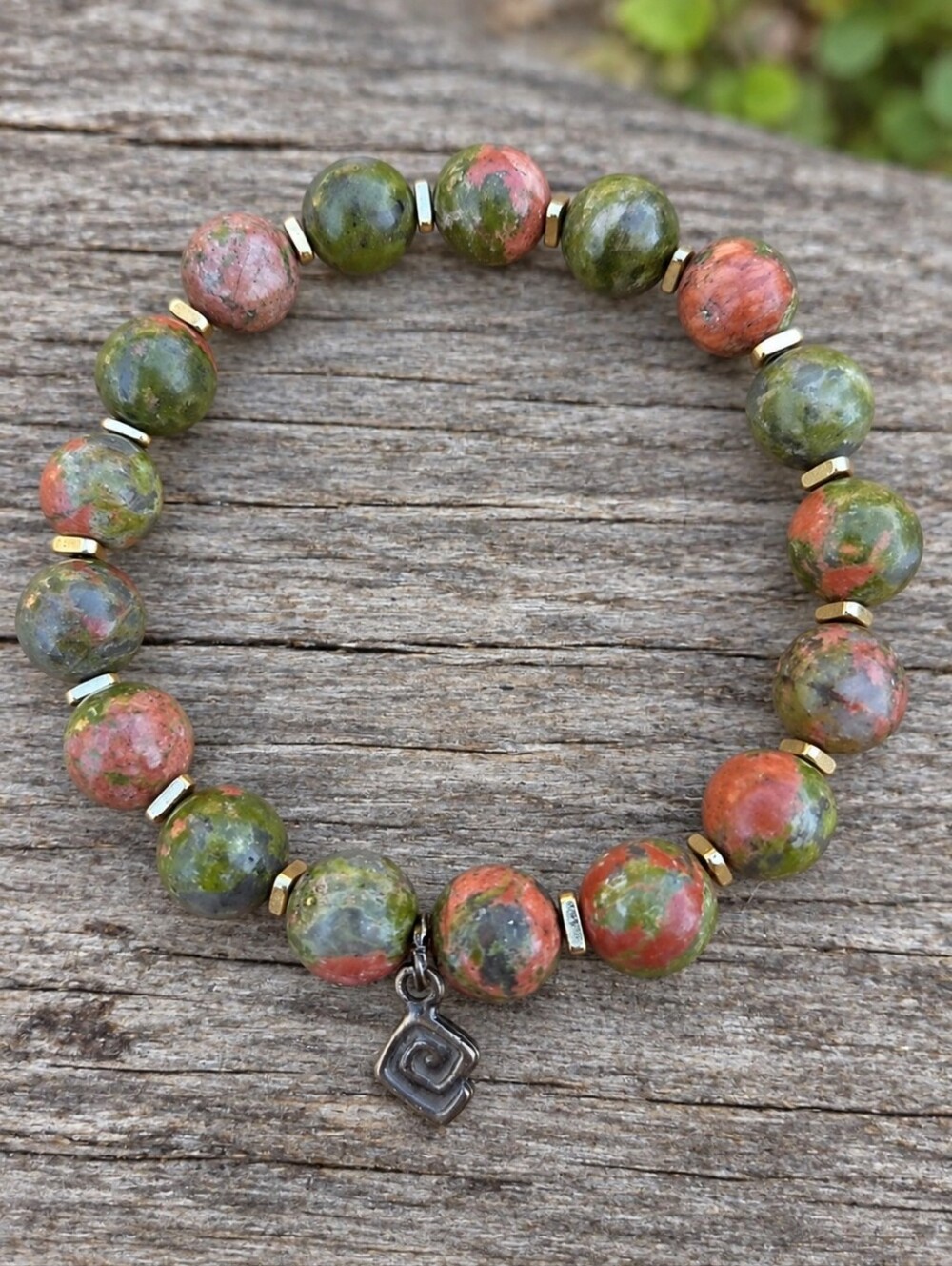 Unakite Beaded Stretch Bracelet | Handcrafted